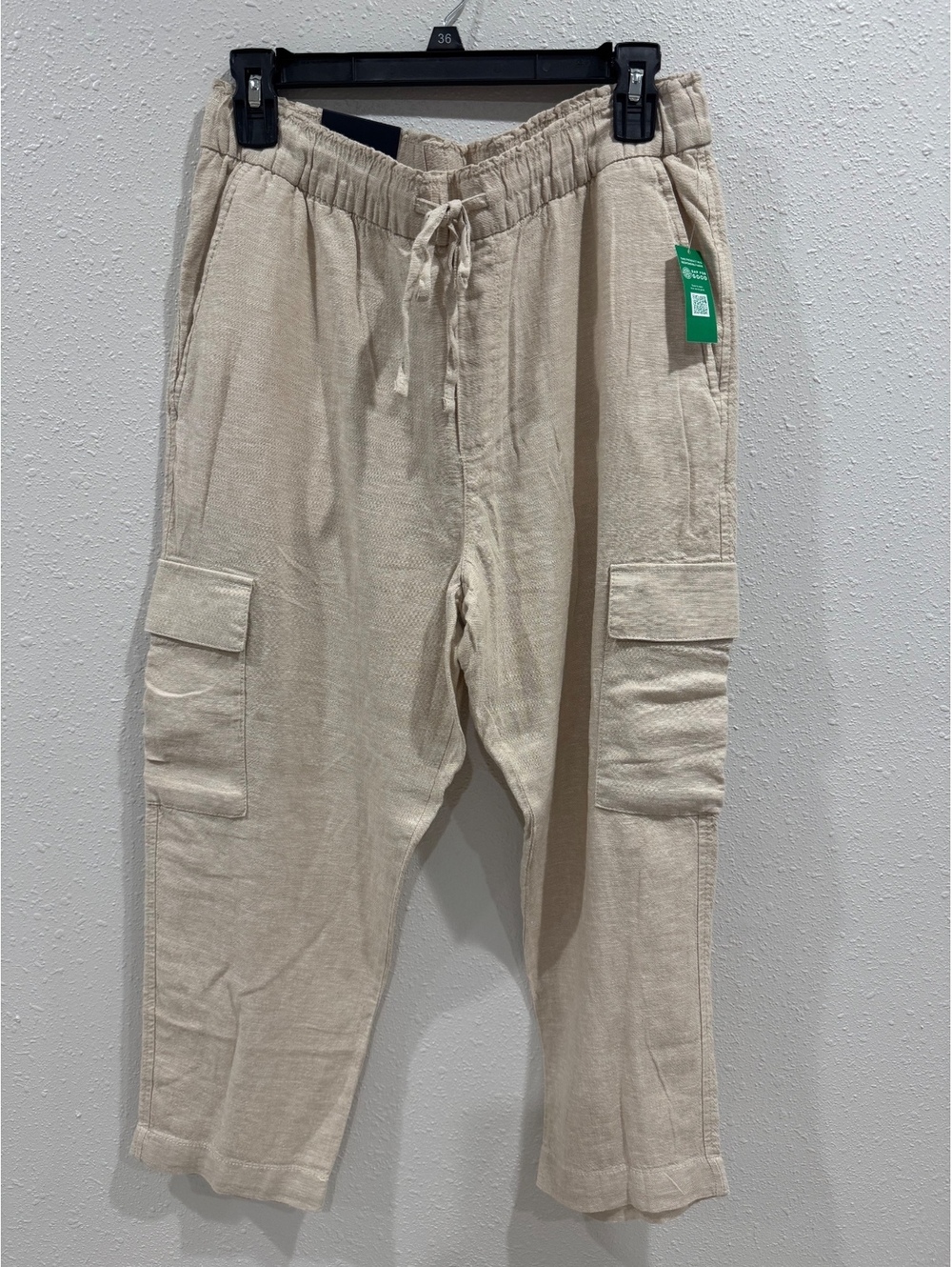GAP Easy Pant Linen Blend Cargo Pants M Petite Beige Oatmeal Drawstring